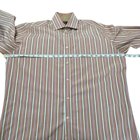 Tailor Byrd Mens Large Dress Shirt Button up Stiped Careerwear Office Salmon - Picture 14 of 14